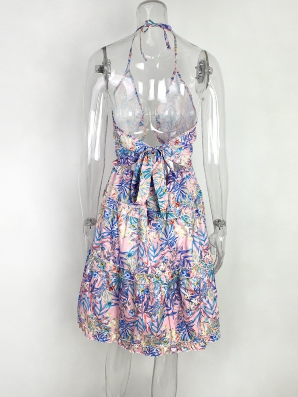 Colorful Print Halter Neck Ruffle Mini Dress - Picture 13 of 16